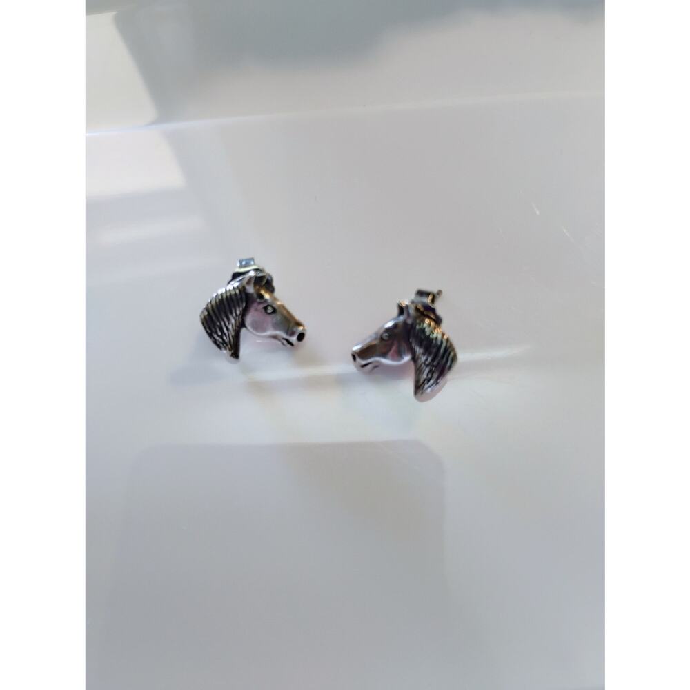 Vintage Sterling Silver Horse Head Profile Pierced Earrings